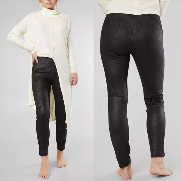 Free People Midnight Vegan Suede Skinny Pant High Rise Black Faux Leggings - Picture 2 of 12